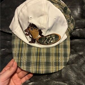 Vintage 1996 Looney Tunes Taz Plaid Elastic Back Hat